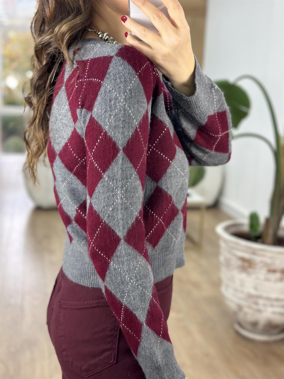 Bisiklet Yaka Baklava Desen Kazak - Antrasit