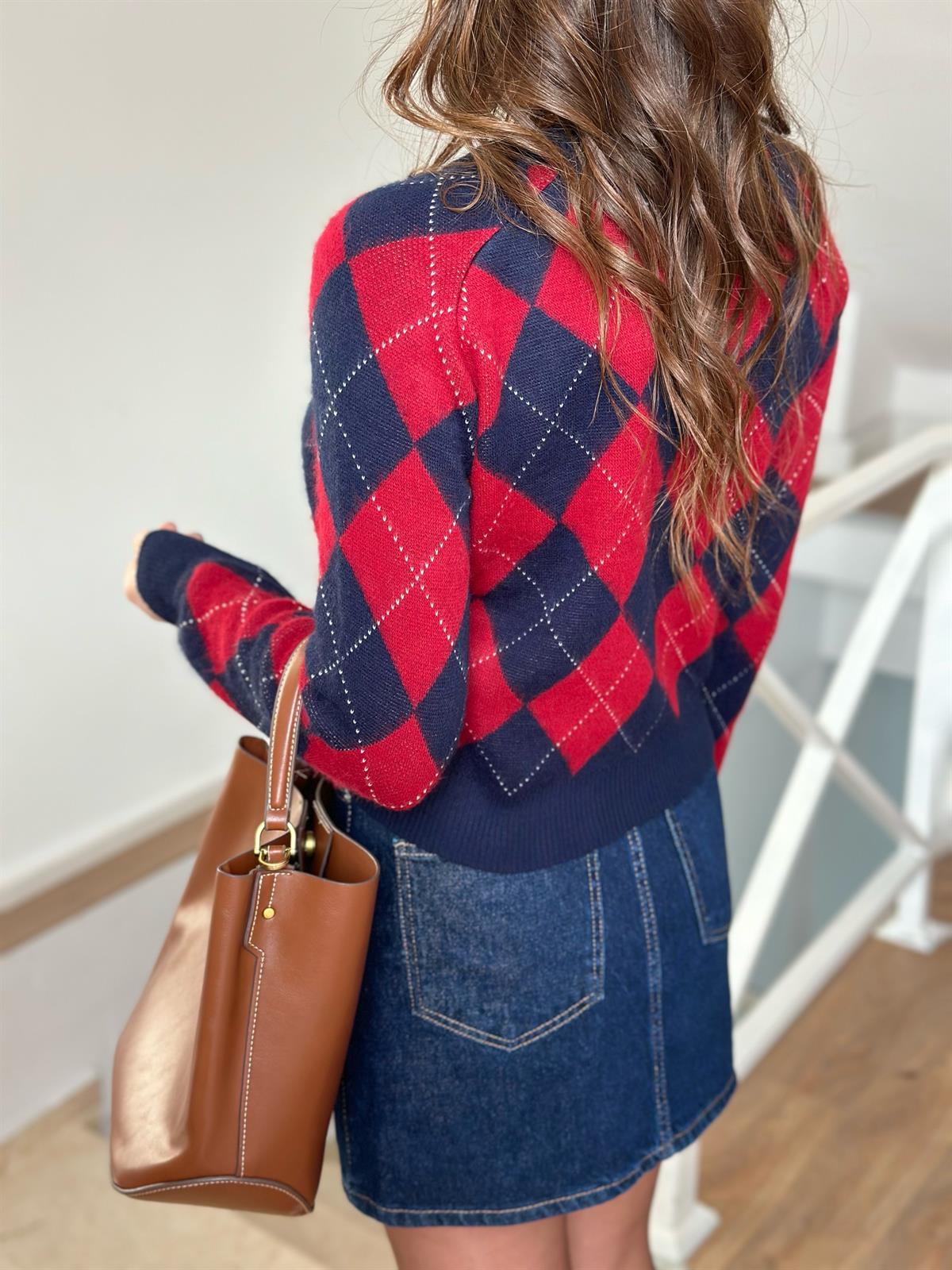 Bisiklet Yaka Baklava Desen Kazak - Lacivert