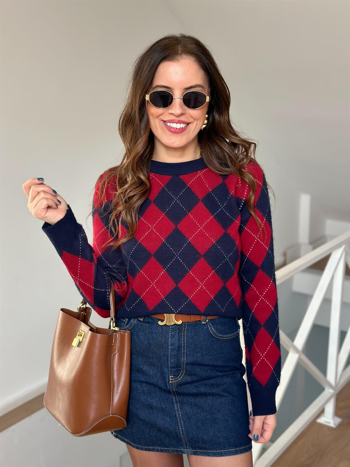 Bisiklet Yaka Baklava Desen Kazak - Lacivert