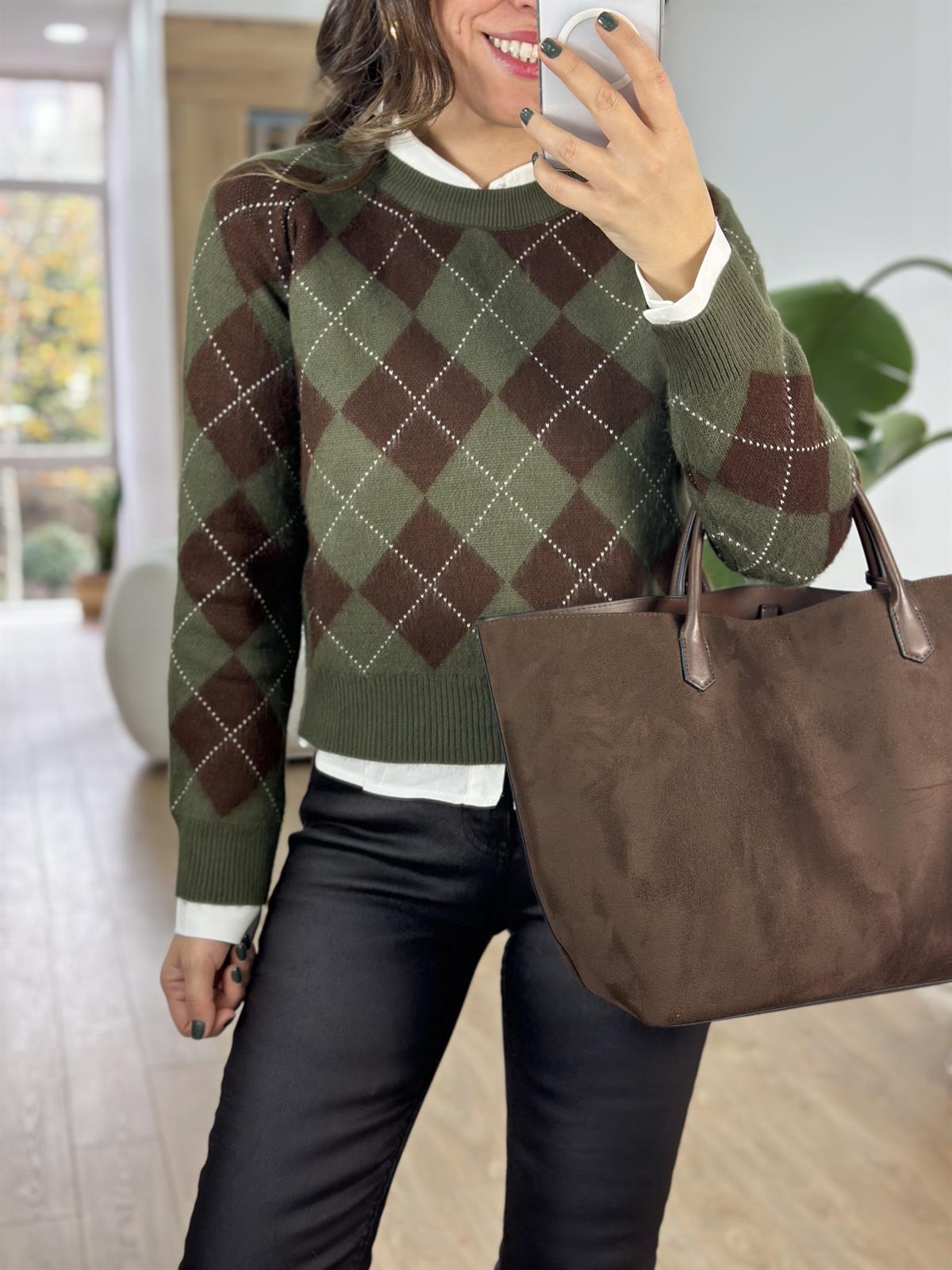 Bisiklet Yaka Baklava Desen Kazak - Yeşil