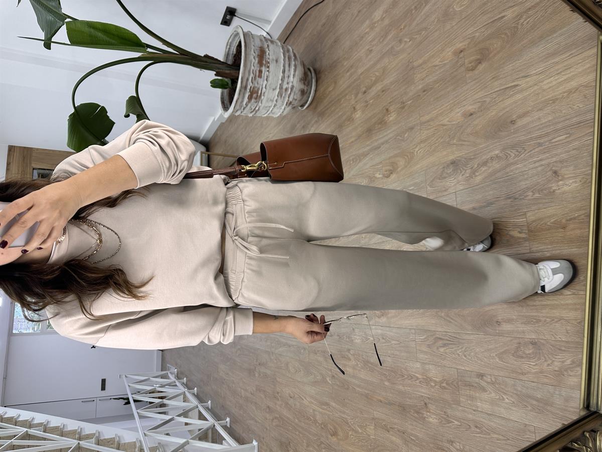 Bisiklet Yaka Basic Modal Eşofman Takım-Taş