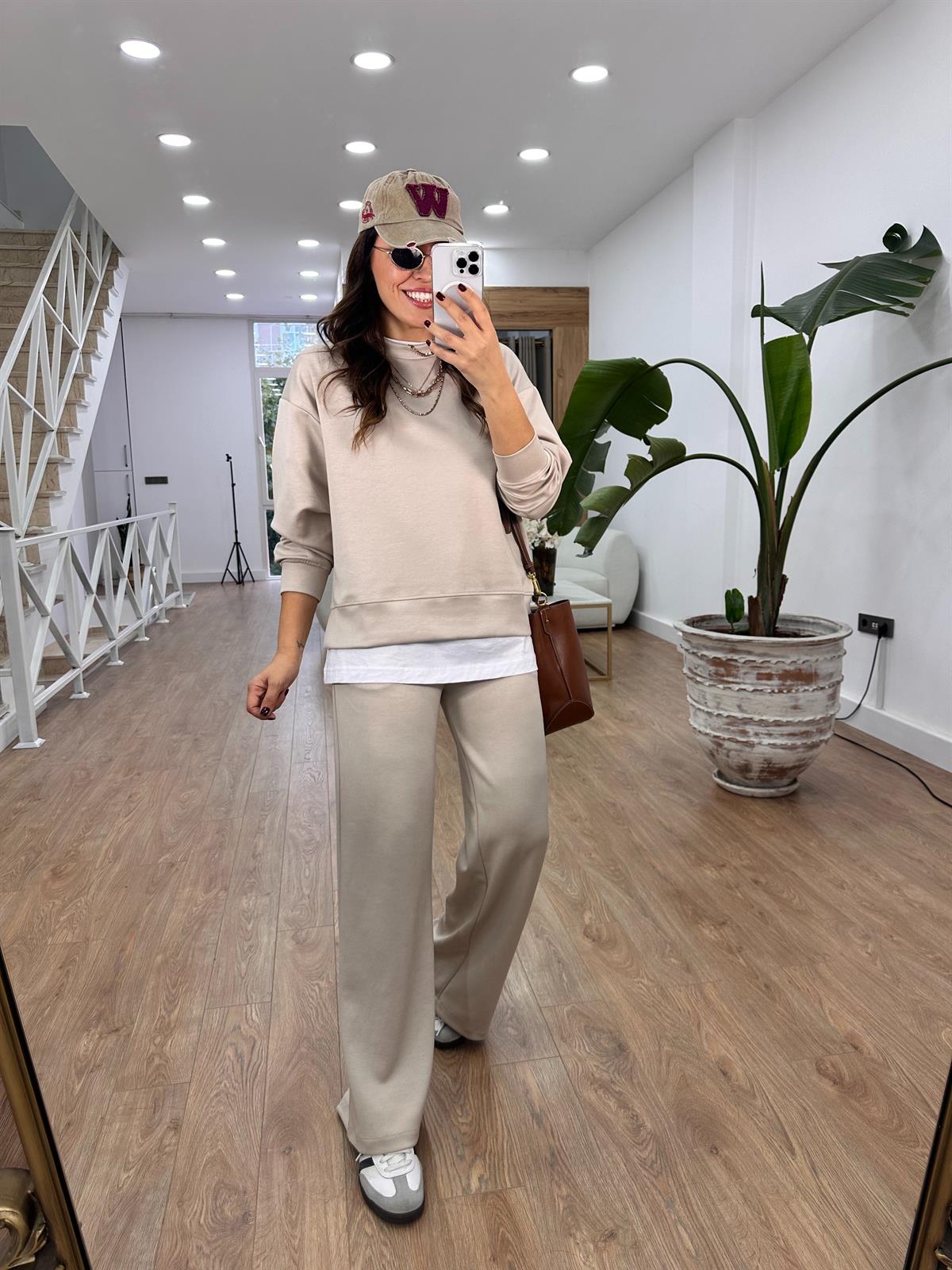 Bisiklet Yaka Basic Modal Eşofman Takım-Taş