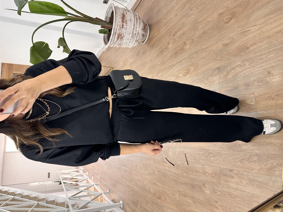 Bisiklet Yaka Basic Modal Eşofman Takım-Siyah