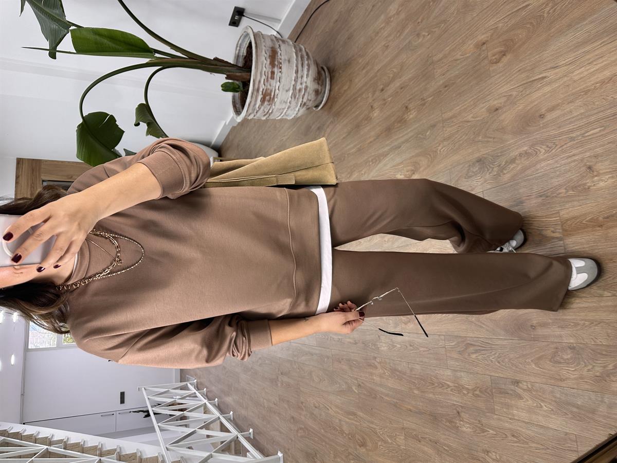 Bisiklet Yaka Basic Modal Eşofman Takım-Kahve