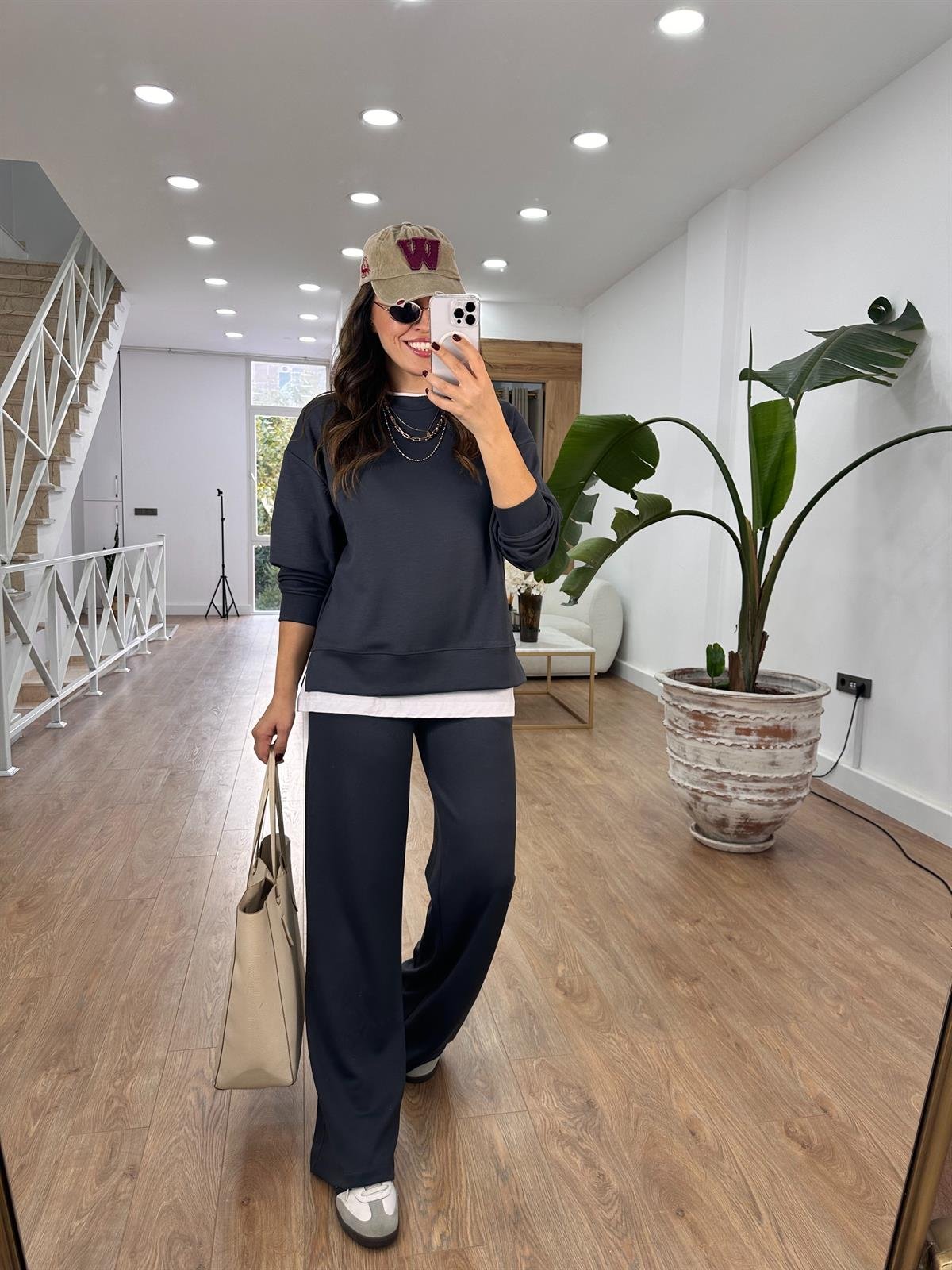 Bisiklet Yaka Basic Modal Eşofman Takım- Antrasit