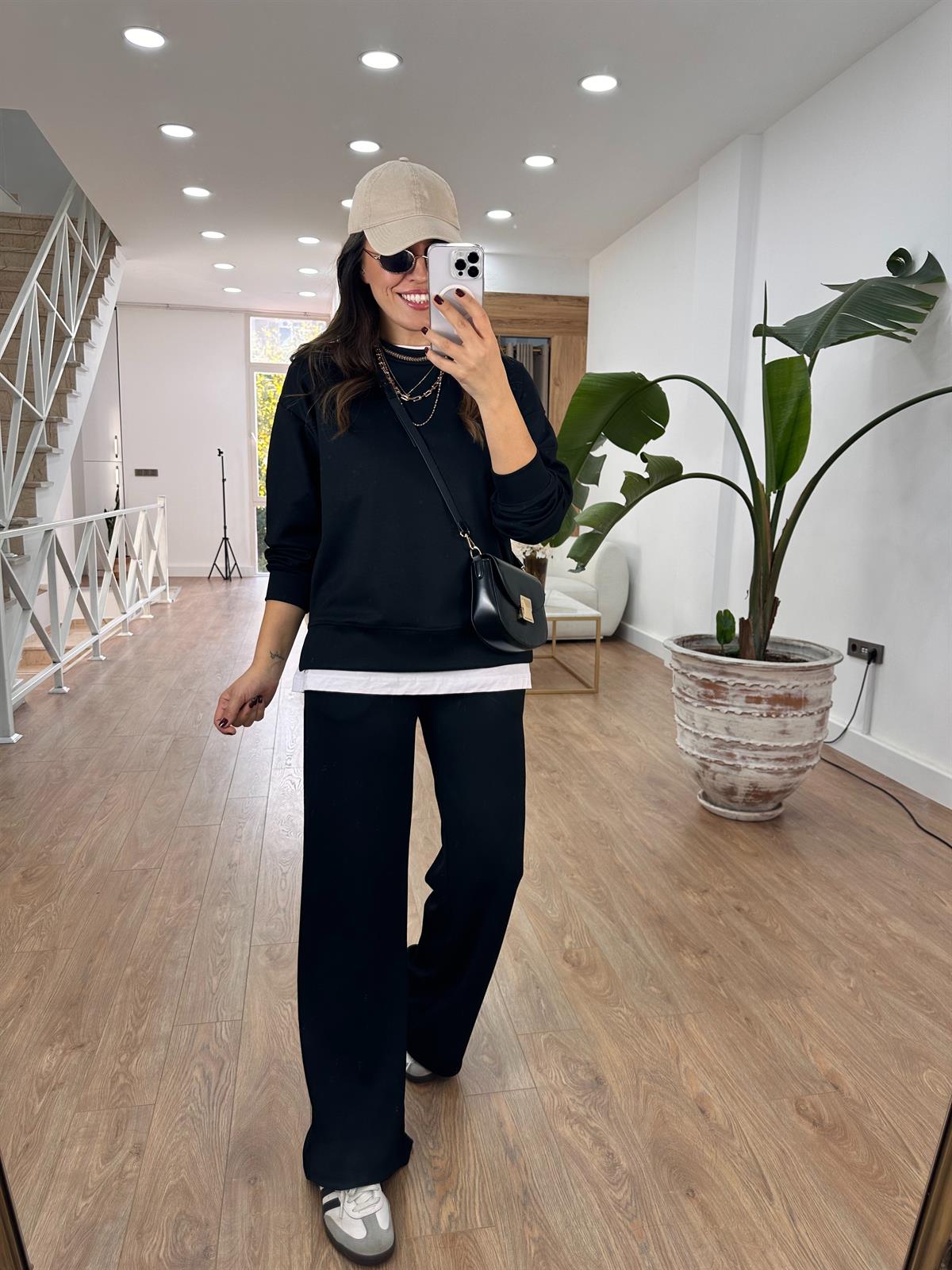 Bisiklet Yaka Basic Modal Eşofman Takım-Siyah