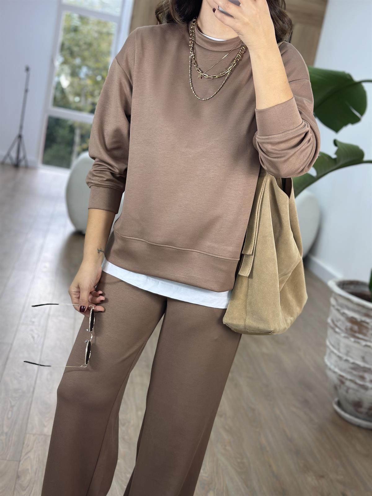 Bisiklet Yaka Basic Modal Eşofman Takım-Kahve