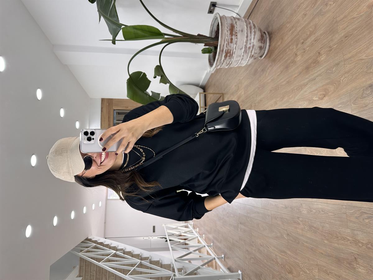 Bisiklet Yaka Basic Modal Eşofman Takım-Siyah