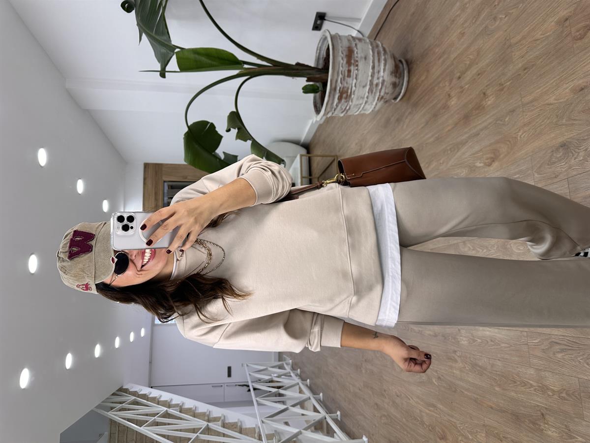 Bisiklet Yaka Basic Modal Eşofman Takım-Taş