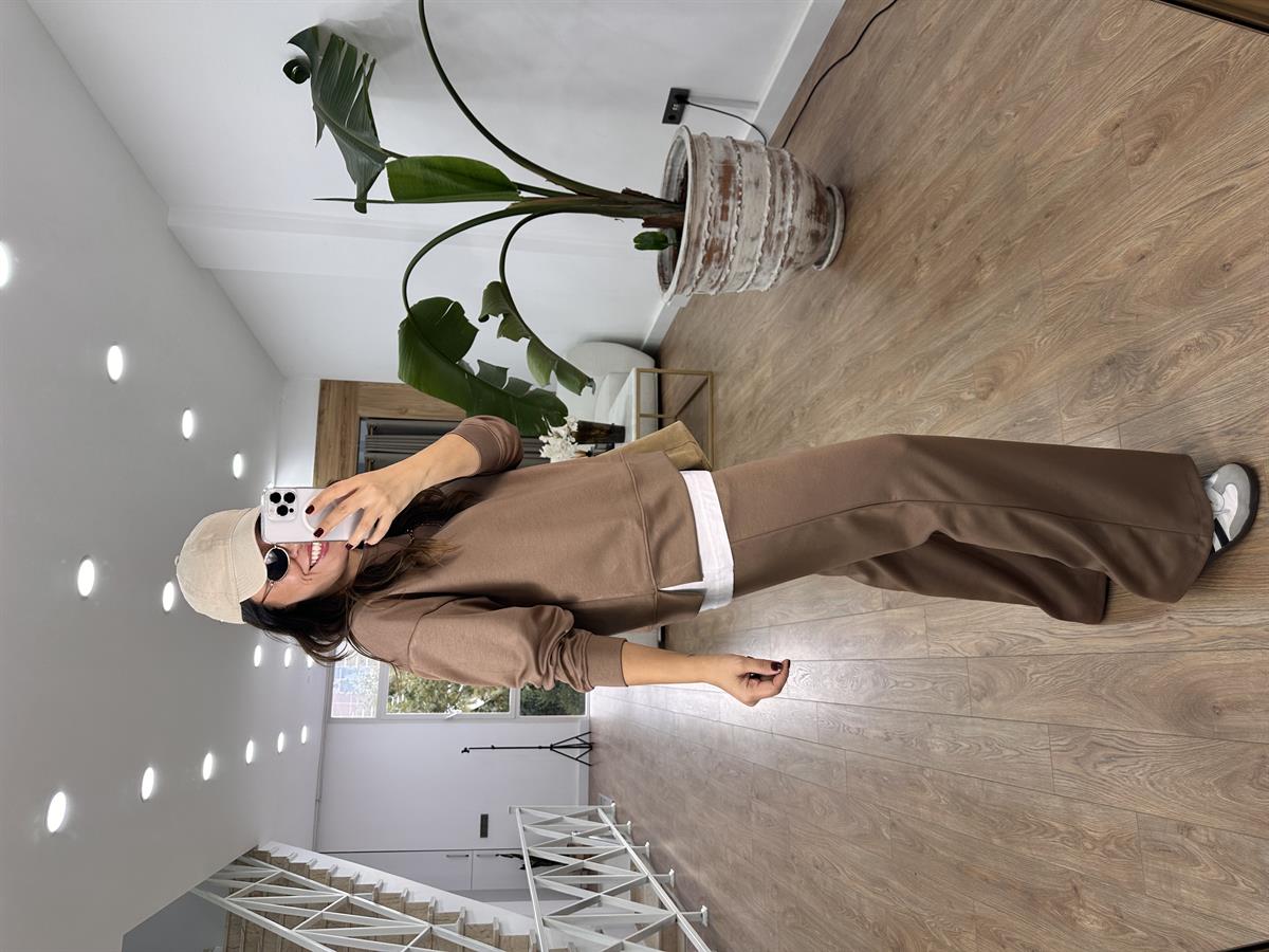 Bisiklet Yaka Basic Modal Eşofman Takım-Kahve