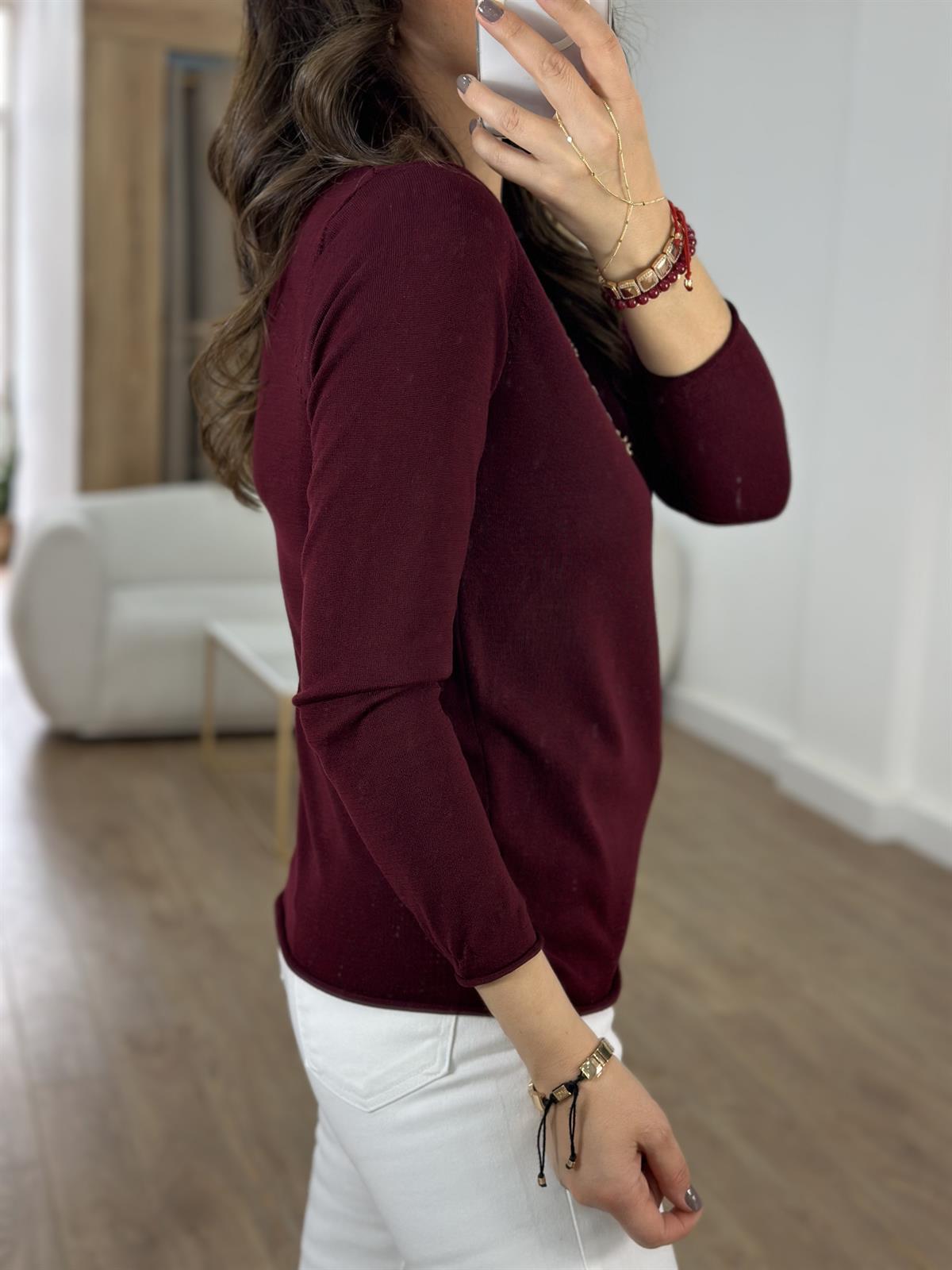 Bisiklet Yaka Basic Triko - Bordo