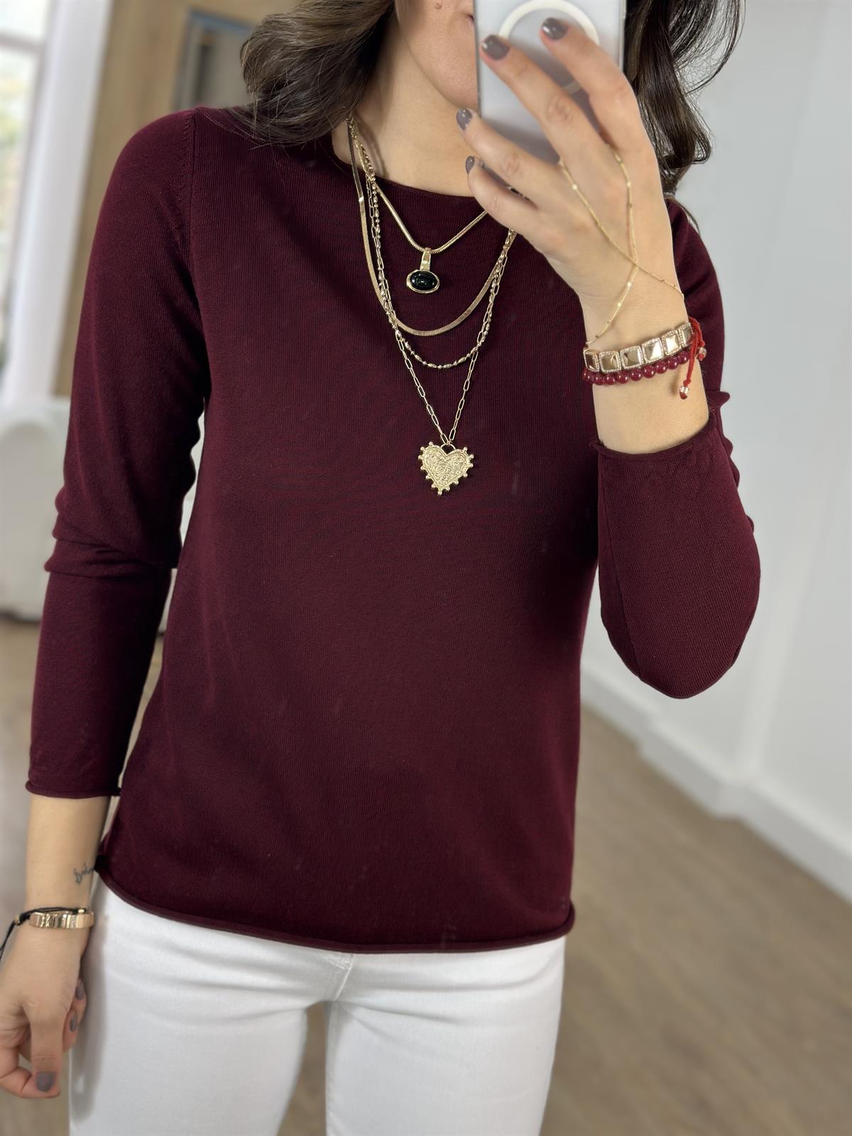 Bisiklet Yaka Basic Triko - Bordo