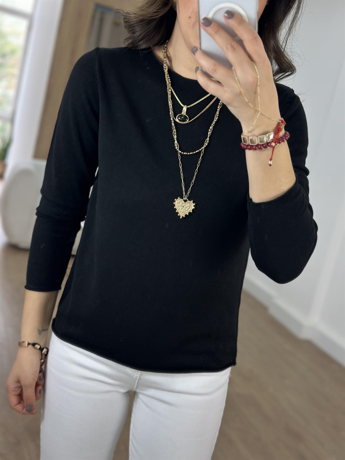 Bisiklet Yaka Basic Triko - Siyah