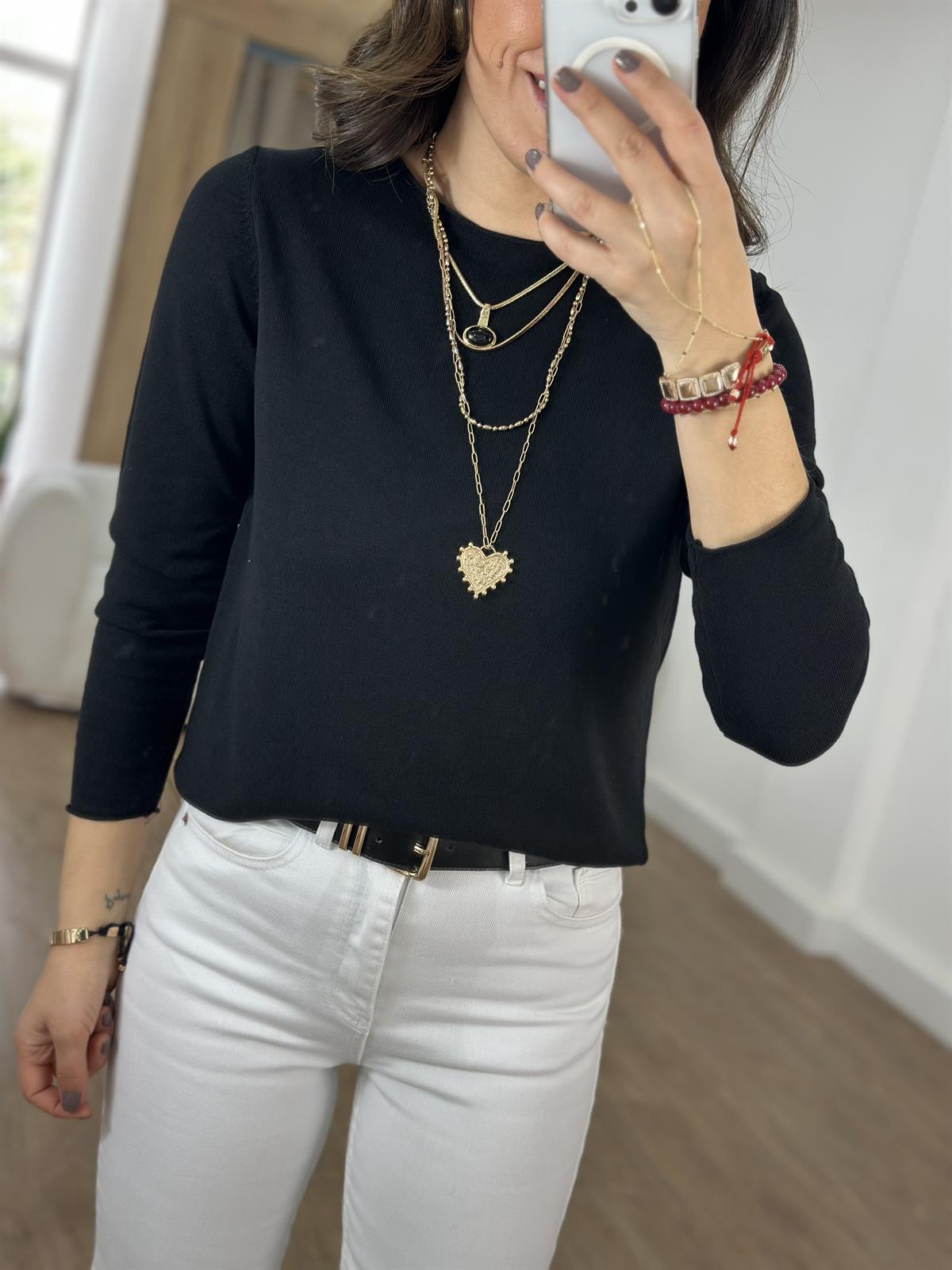 Bisiklet Yaka Basic Triko - Siyah