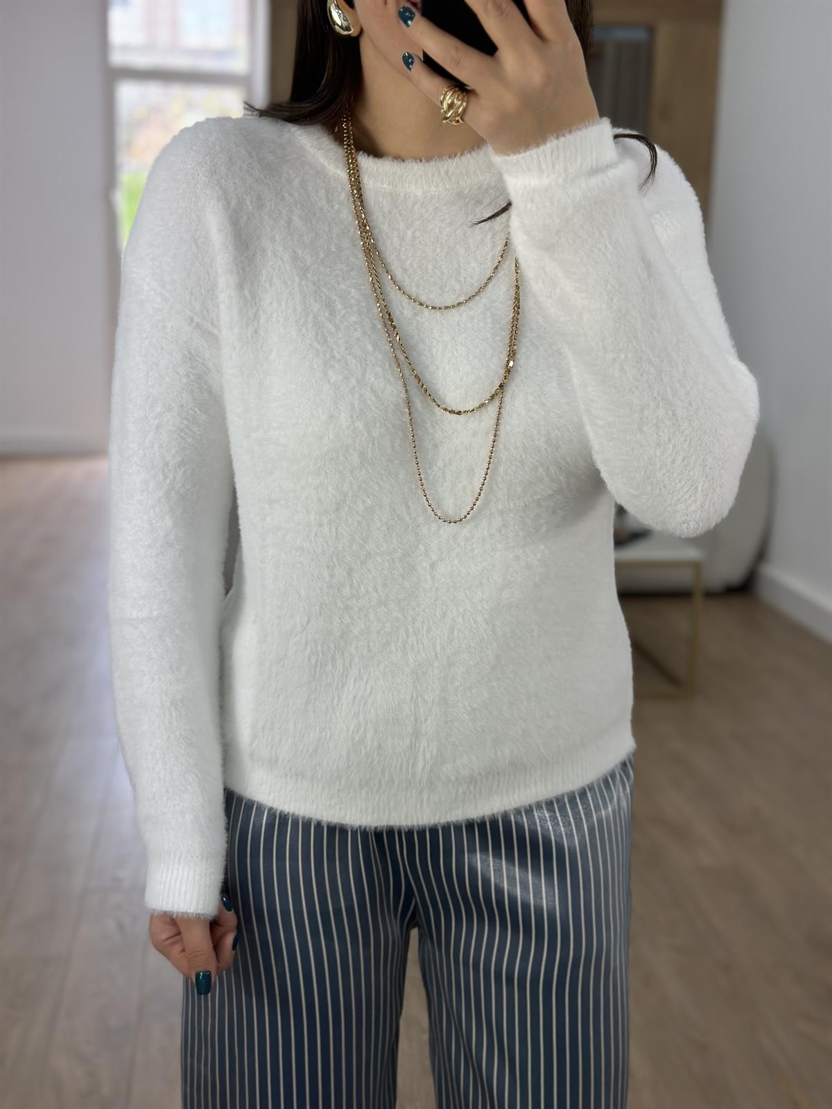 Bisiklet Yaka Basic Yumoş Kazak-Ekru