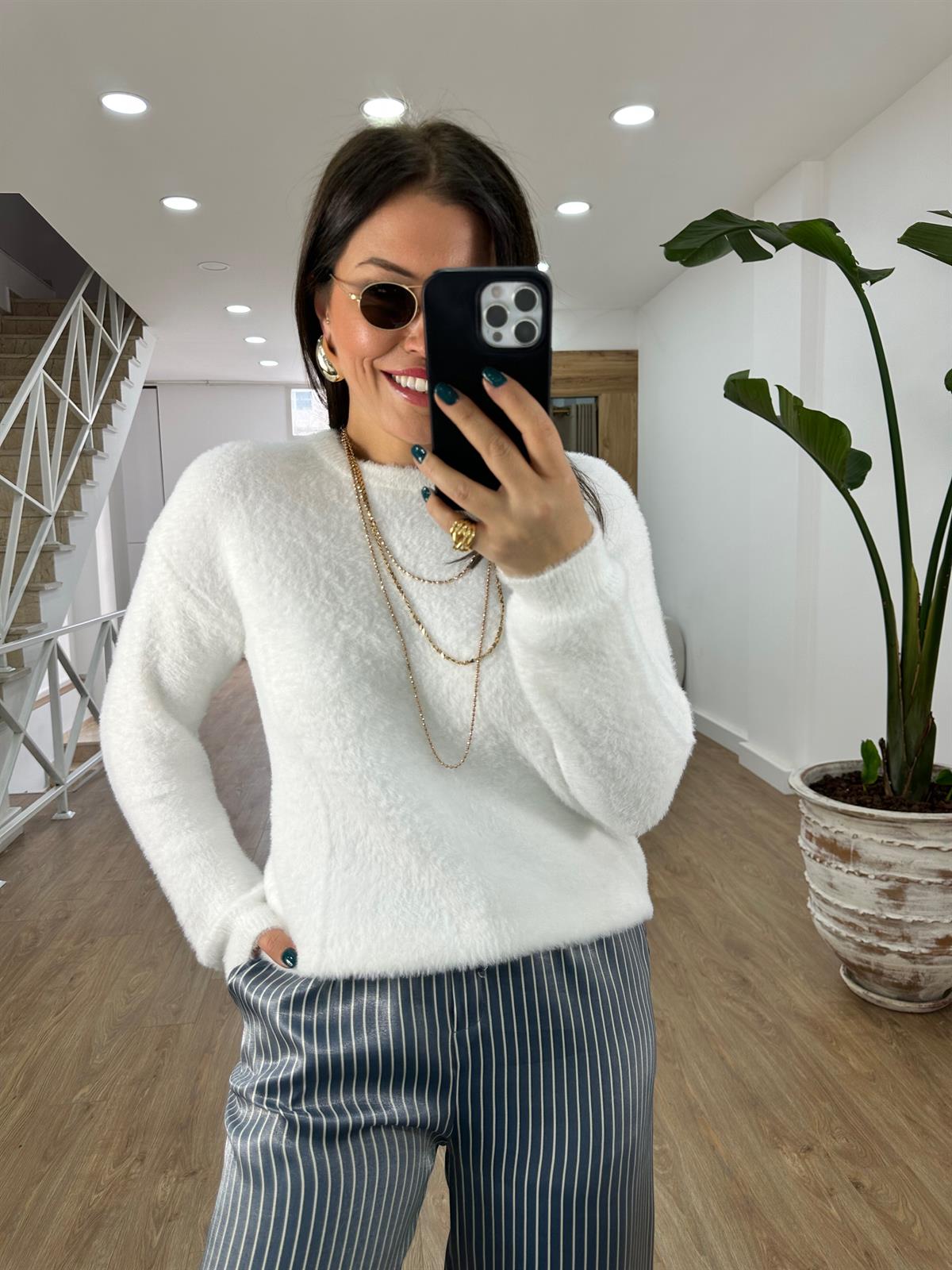 Bisiklet Yaka Basic Yumoş Kazak-Ekru