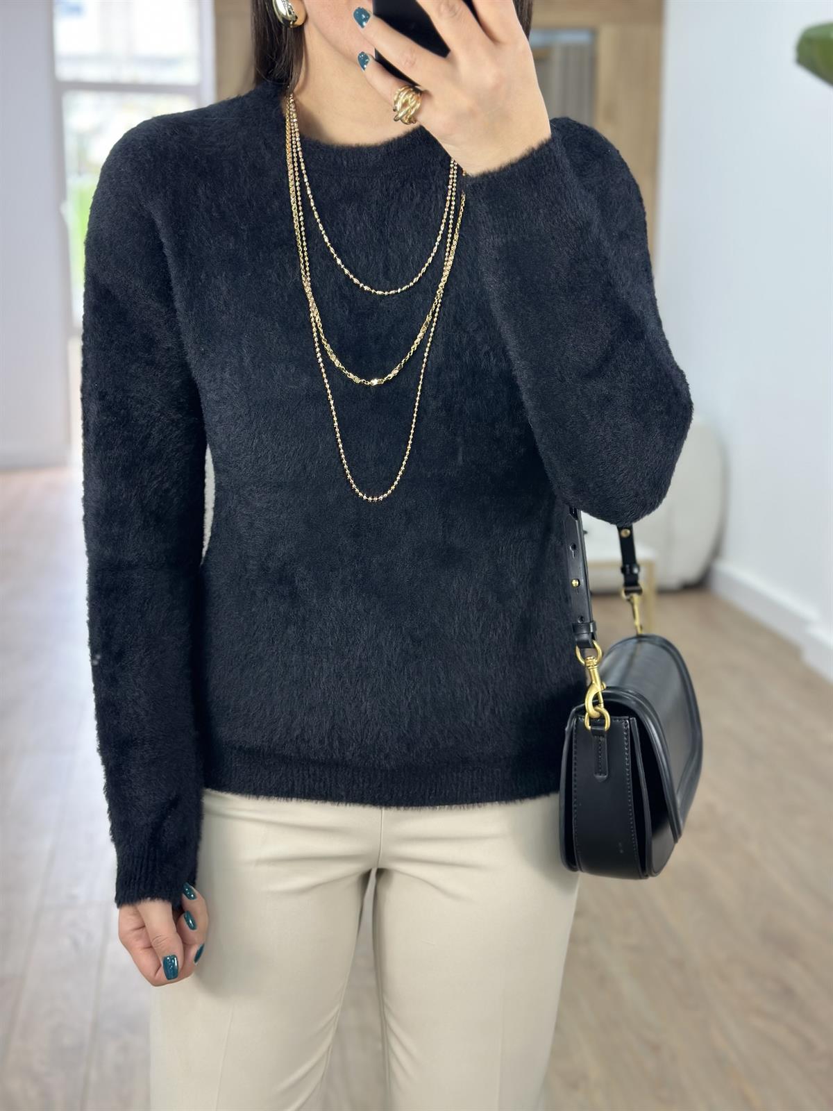 Bisiklet Yaka Basic Yumoş Kazak-Siyah