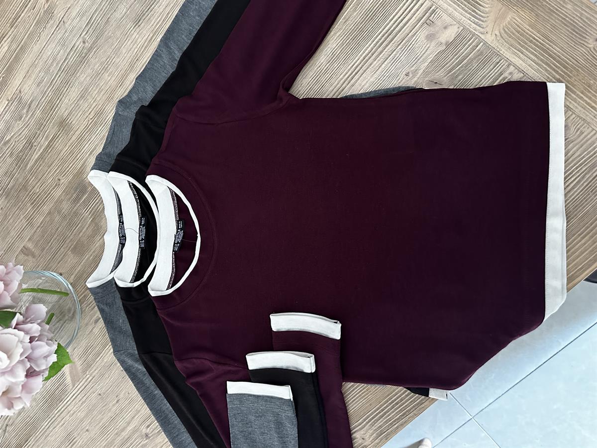 Bisiklet Yaka Biye Detaylı Bluz - Bordo