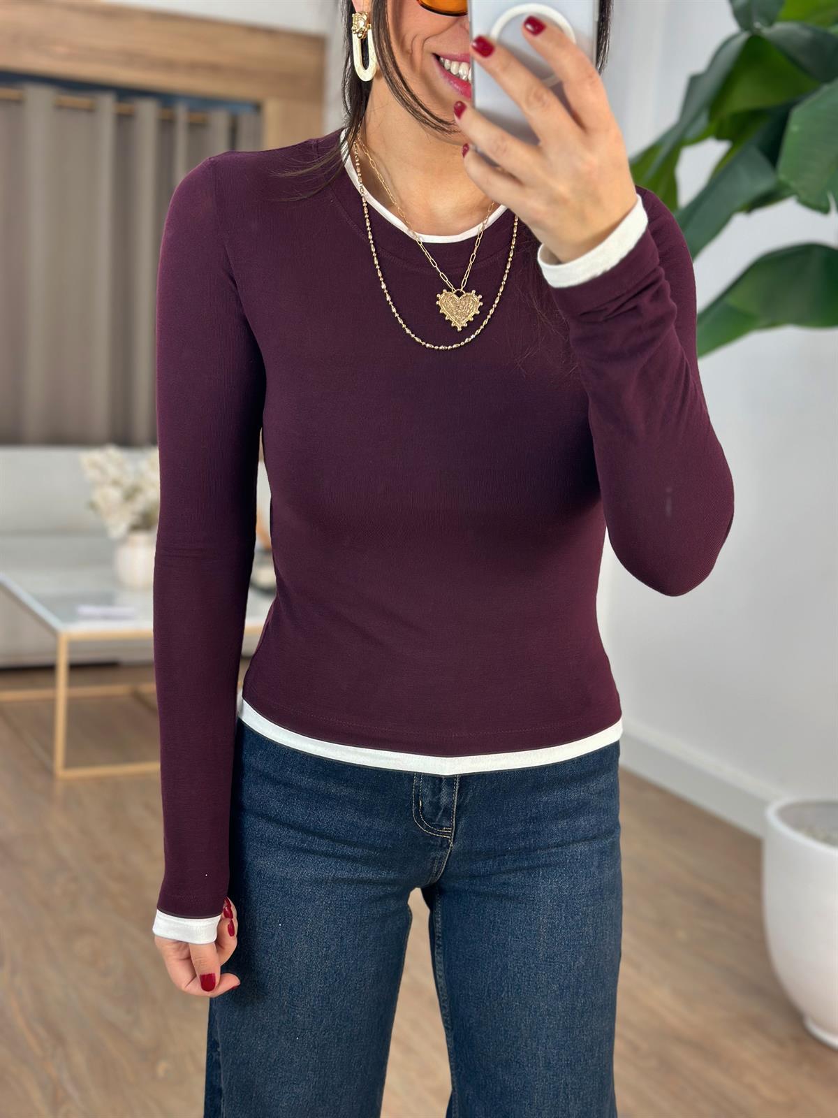 Bisiklet Yaka Biye Detaylı Bluz - Bordo