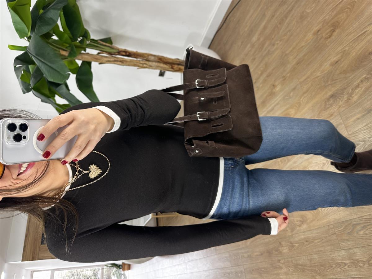 Bisiklet Yaka Biye Detaylı Bluz - Kahverengi