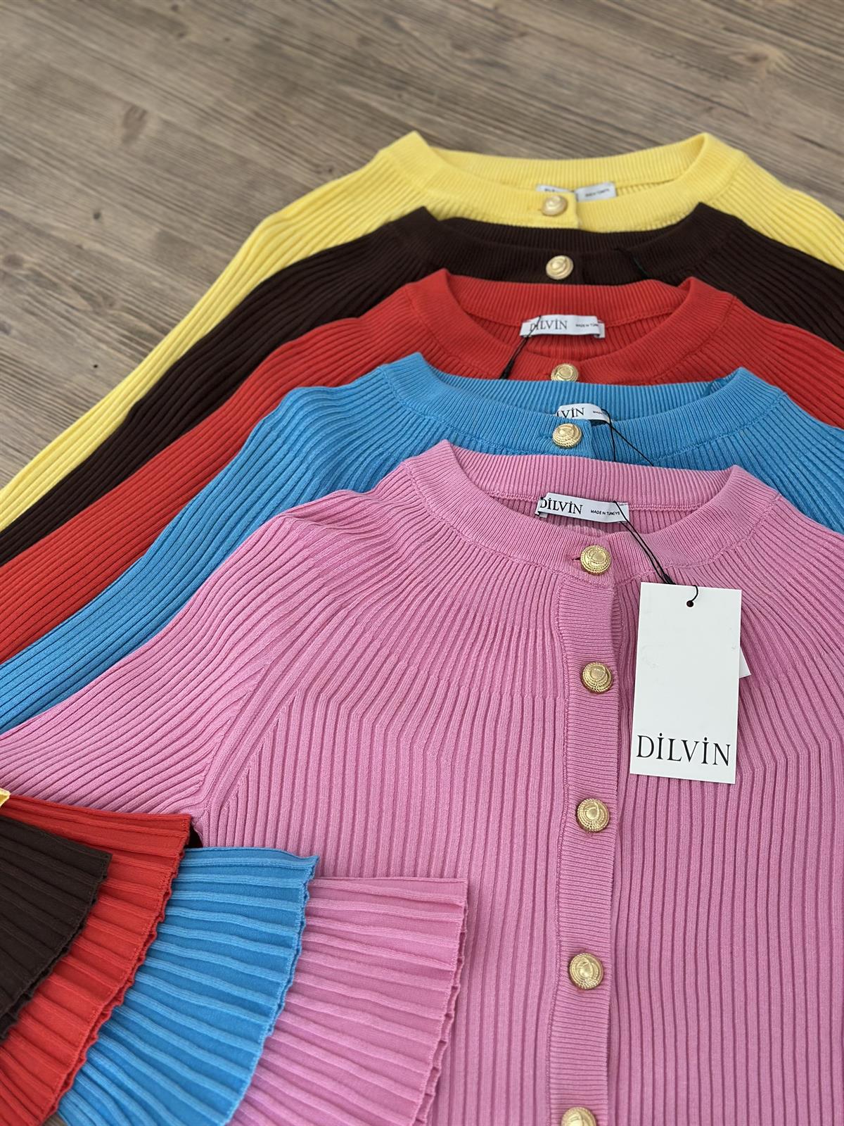 Bisiklet Yaka Düğmeli İspanyol Kol Triko Hırka - Mavi