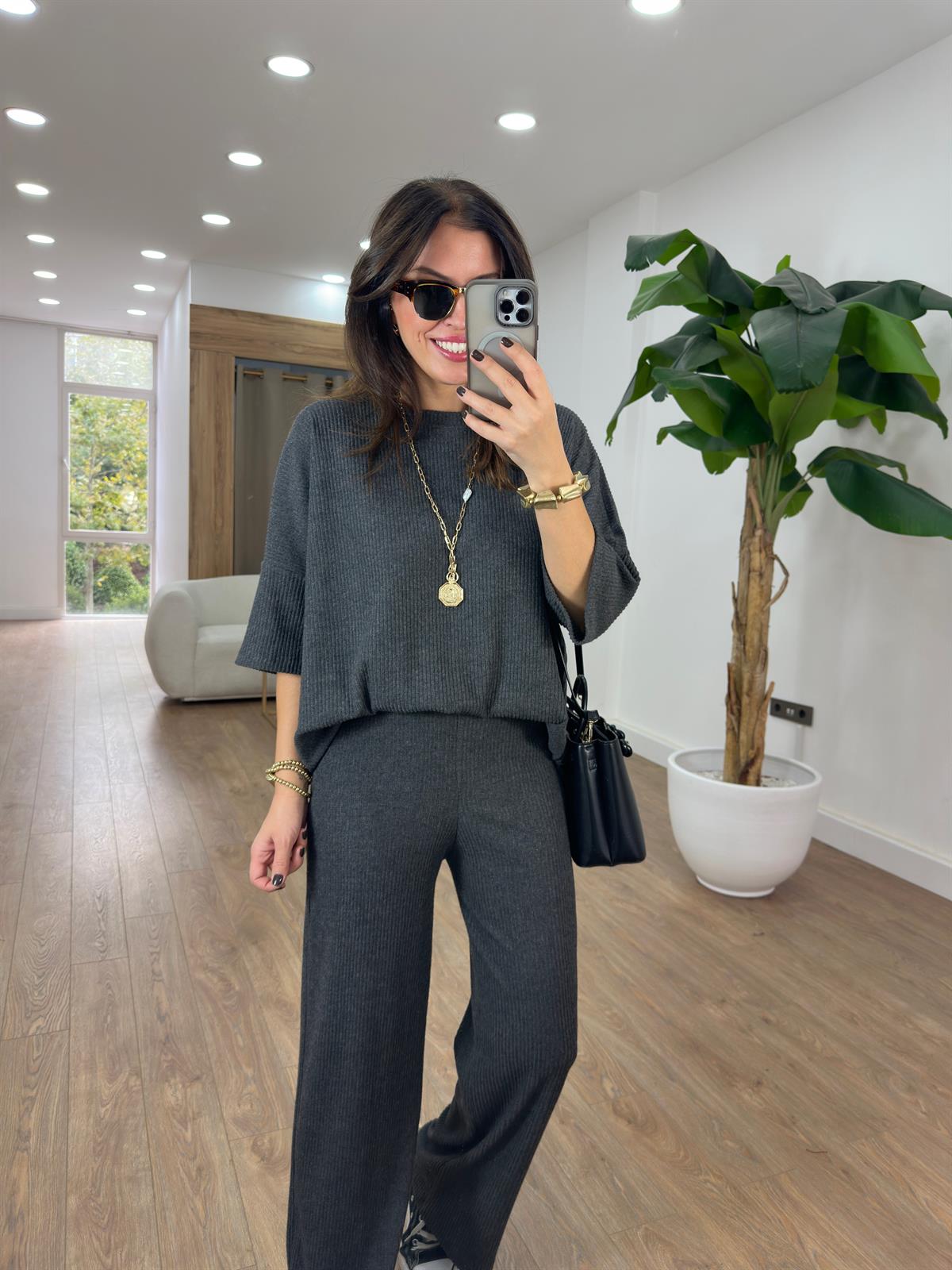 Bisiklet Yaka Fitili Salaş Takım - Antrasit