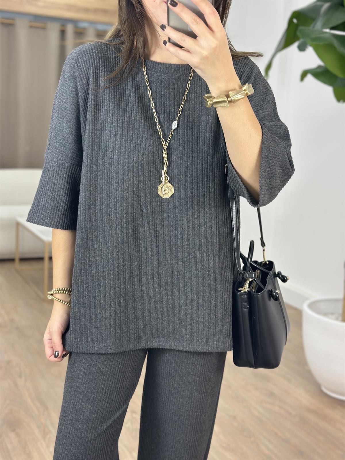 Bisiklet Yaka Fitili Salaş Takım - Antrasit