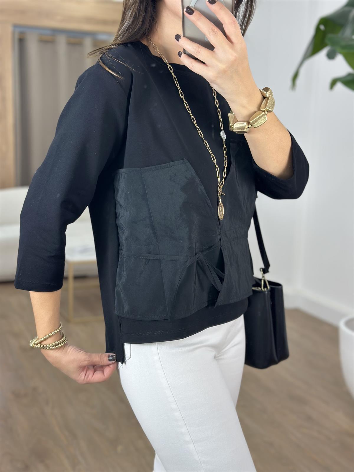 Bisiklet Yaka Garnili Sweatshirt - Siyah