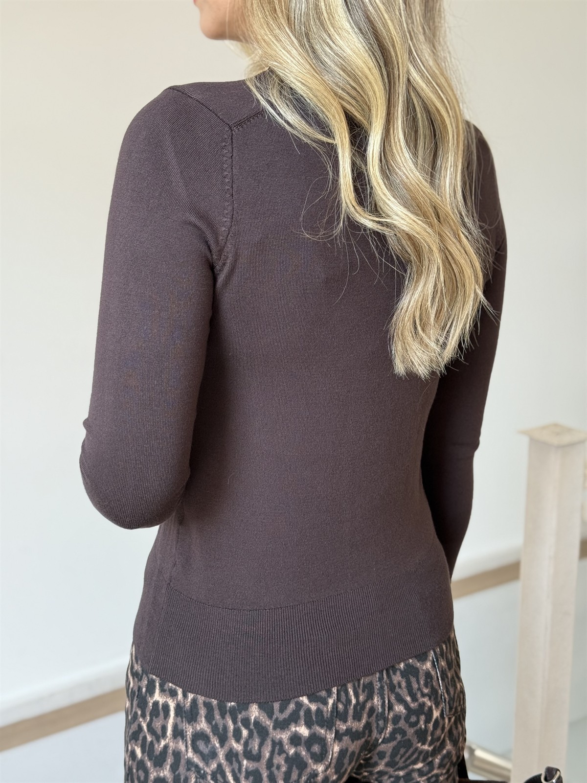 Bisiklet Yaka Kolu Droplu Triko Bluz - Kahverengi 