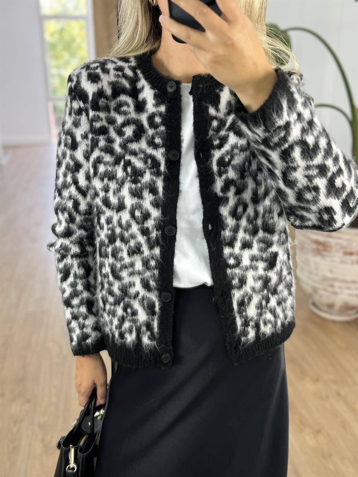 Bisiklet Yaka Leopar Desen Hırka 