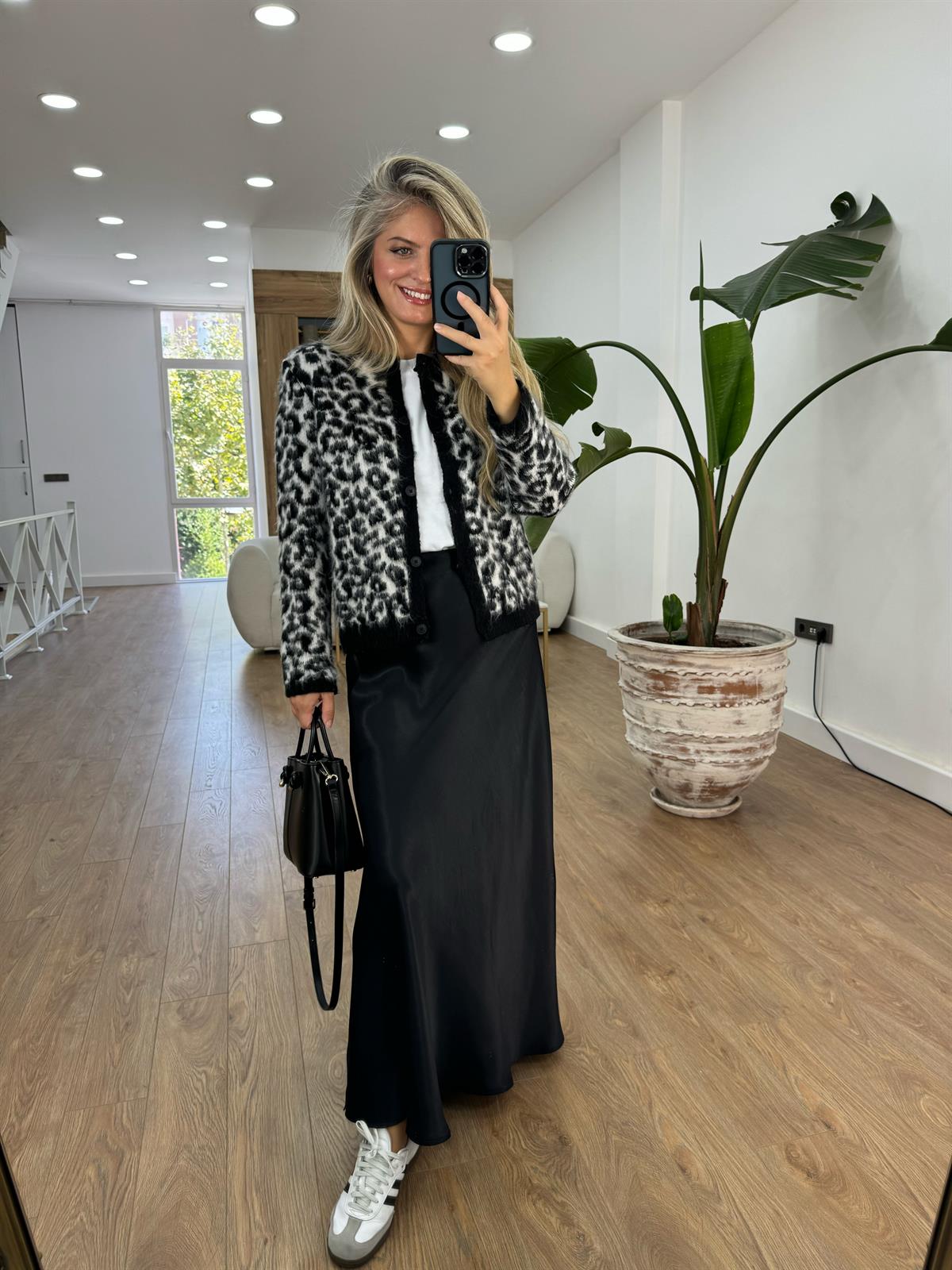 Bisiklet Yaka Leopar Desen Hırka 