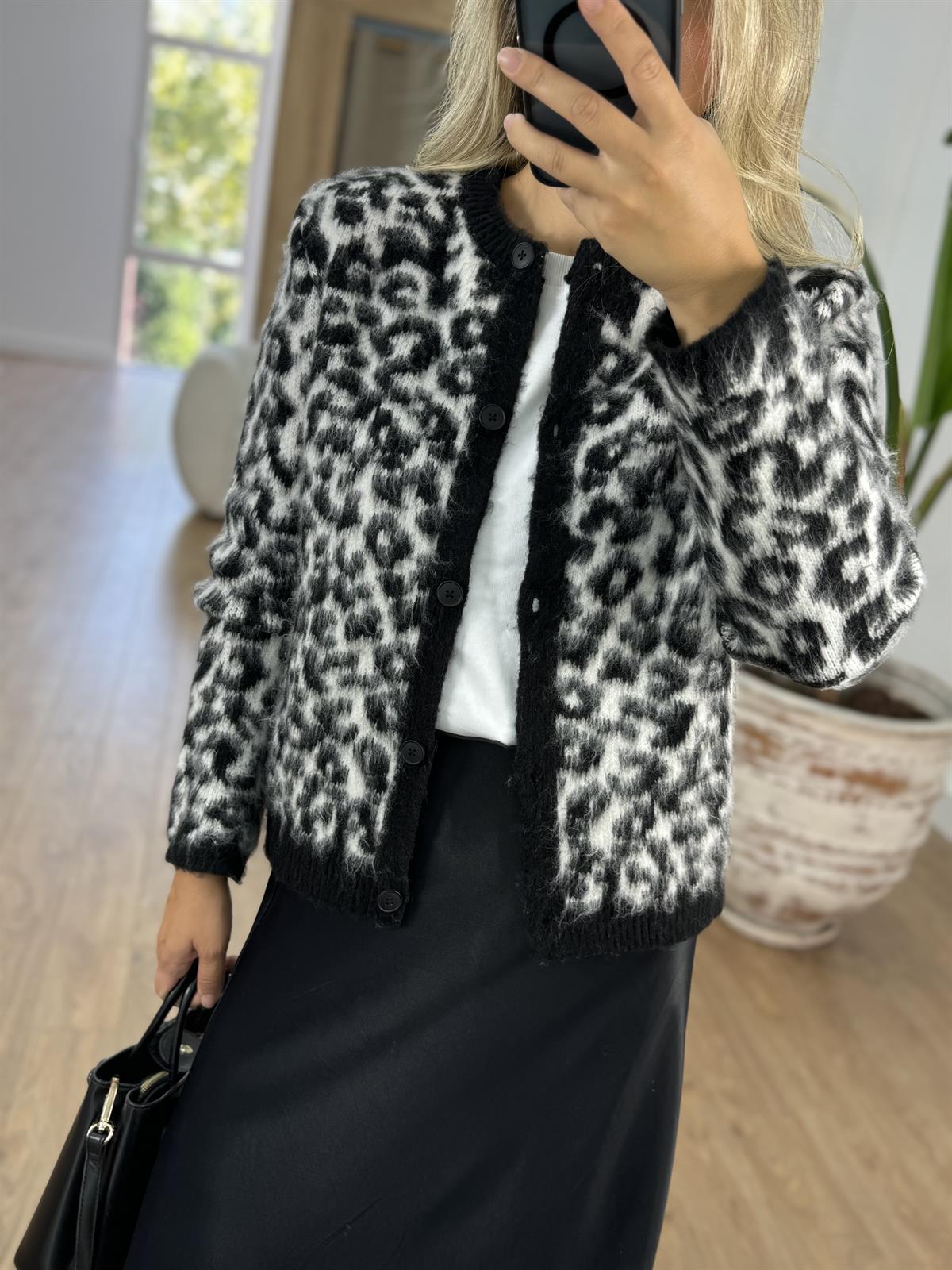 Bisiklet Yaka Leopar Desen Hırka 