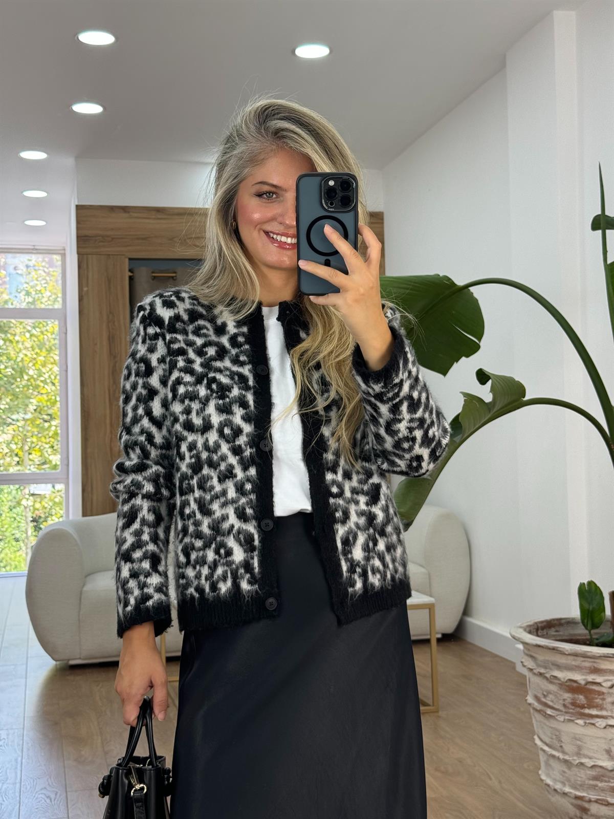 Bisiklet Yaka Leopar Desen Hırka 