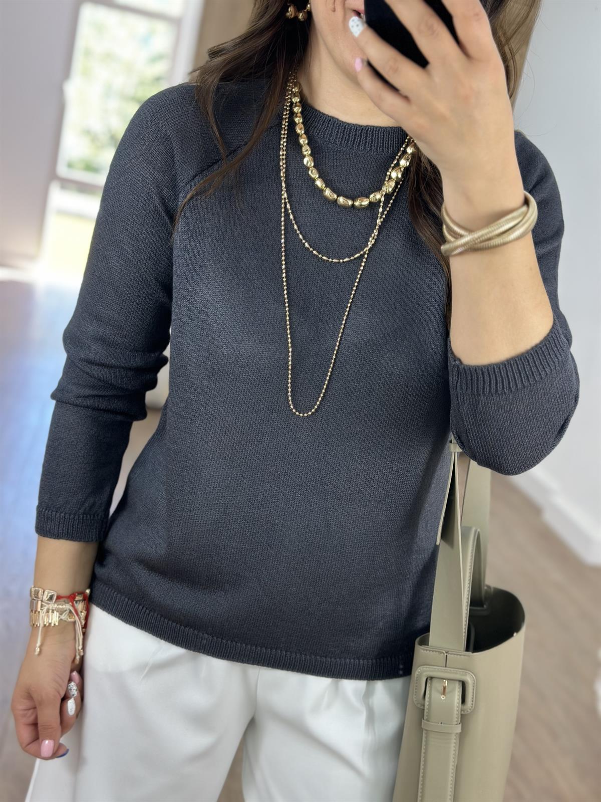 Bisiklet Yaka Merserize Triko-Antrasit