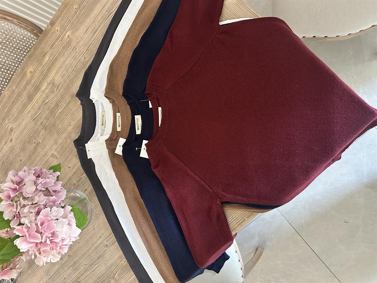 Bisiklet Yaka Merserize Triko-Bordo