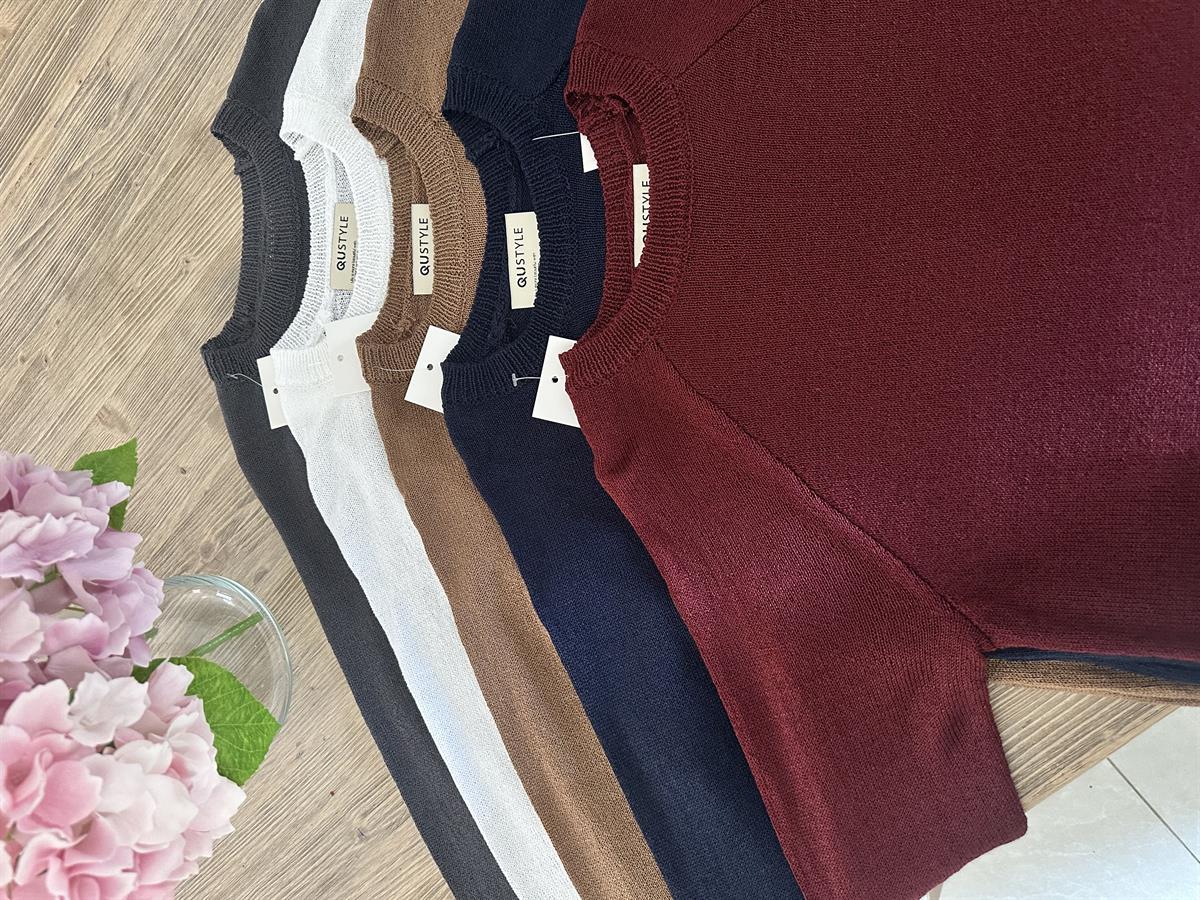 Bisiklet Yaka Merserize Triko-Lacivert