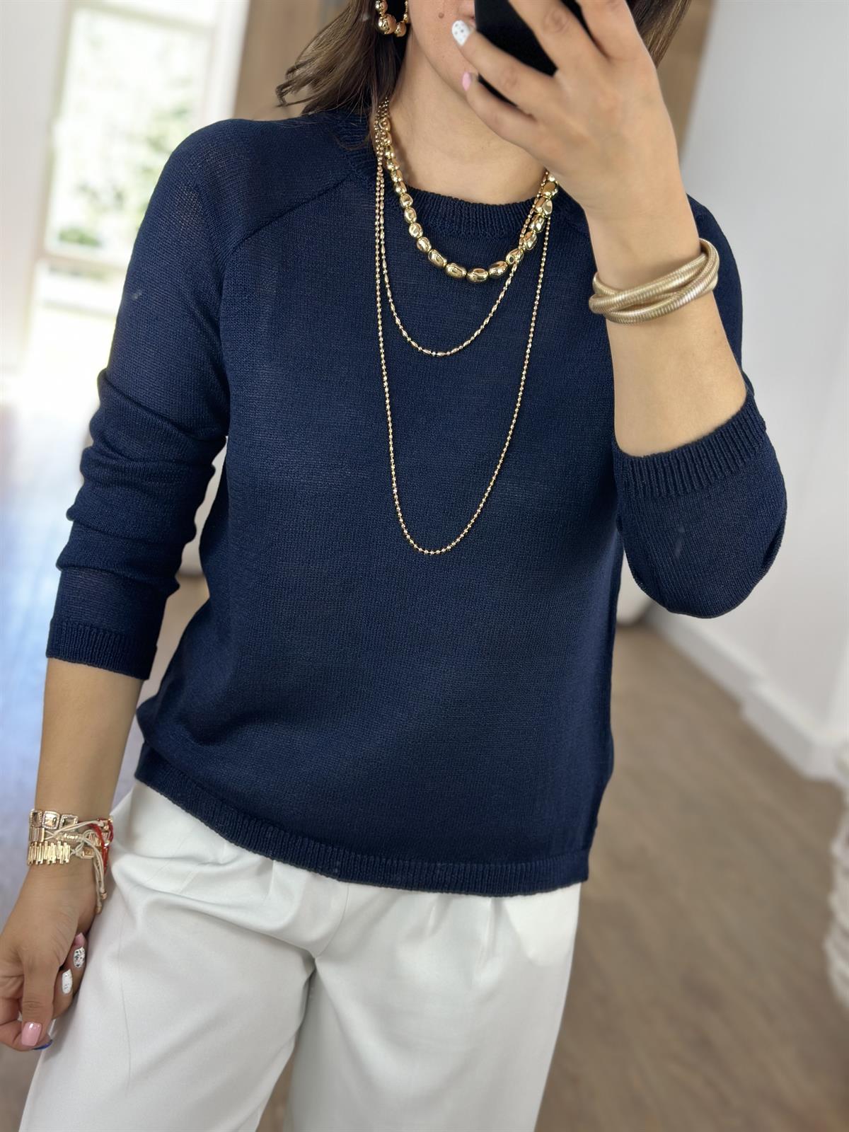 Bisiklet Yaka Merserize Triko-Lacivert