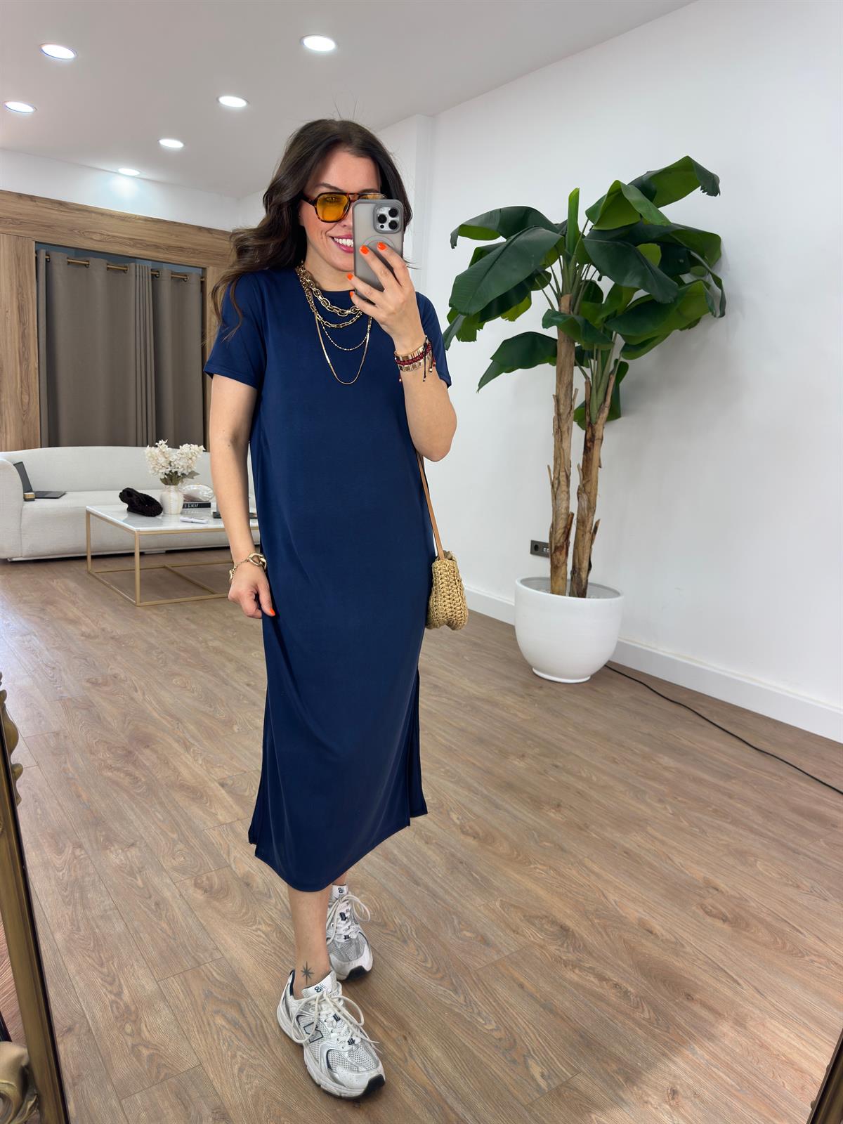 Bisiklet Yaka Modal Basic Elbise - Lacivert