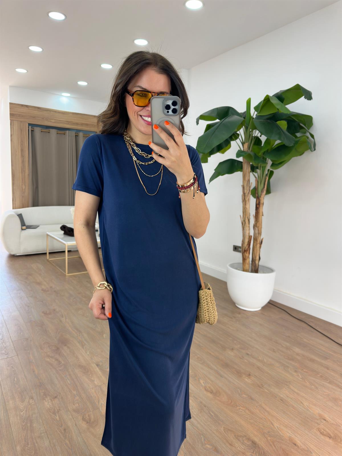 Bisiklet Yaka Modal Basic Elbise - Lacivert