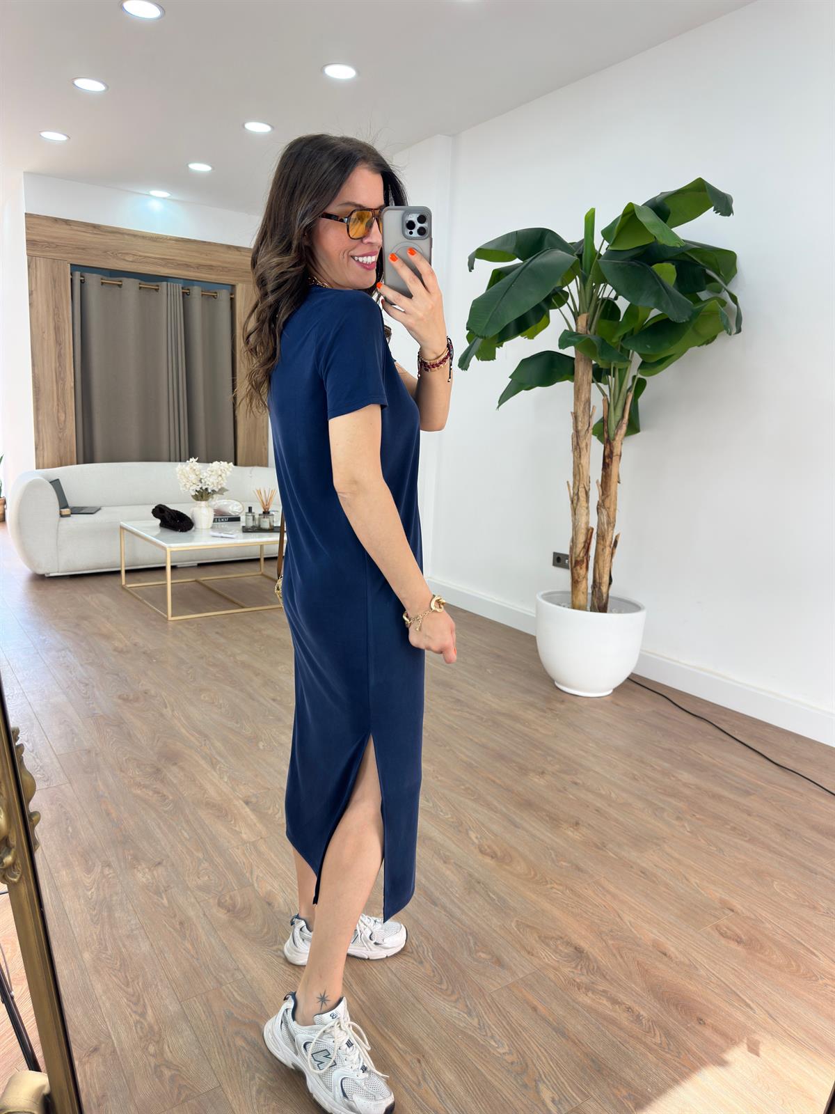 Bisiklet Yaka Modal Basic Elbise - Lacivert