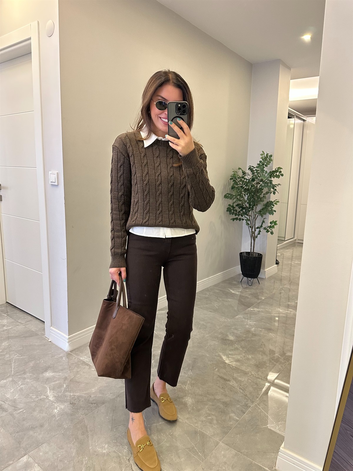 Bisiklet Yaka Örme Kazak  - Kahverengi