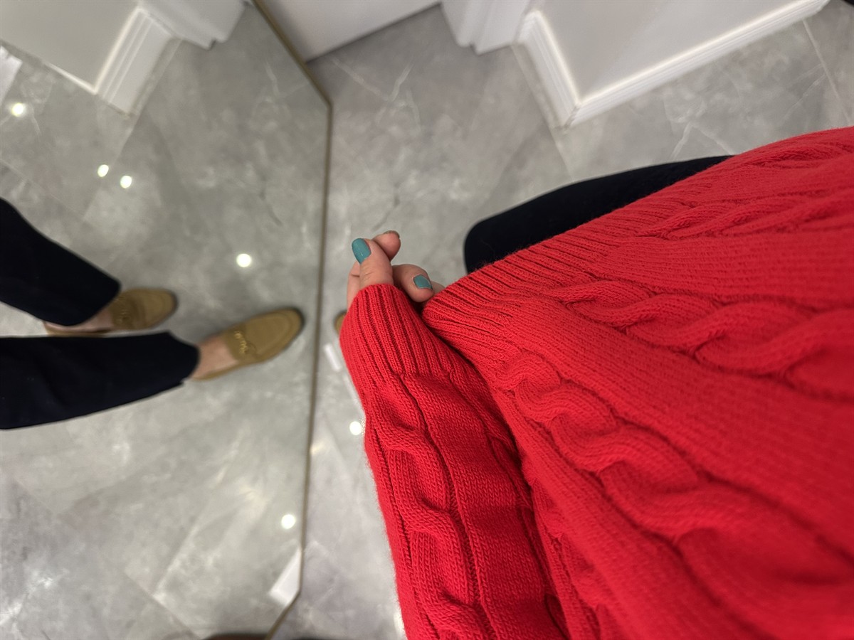 Bisiklet Yaka Örme Kazak  - Kırmızı