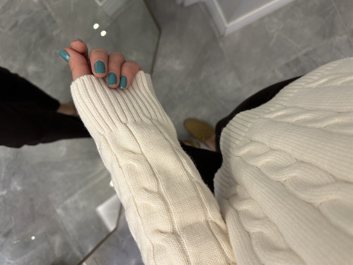 Bisiklet Yaka Örme Kazak  - Krem