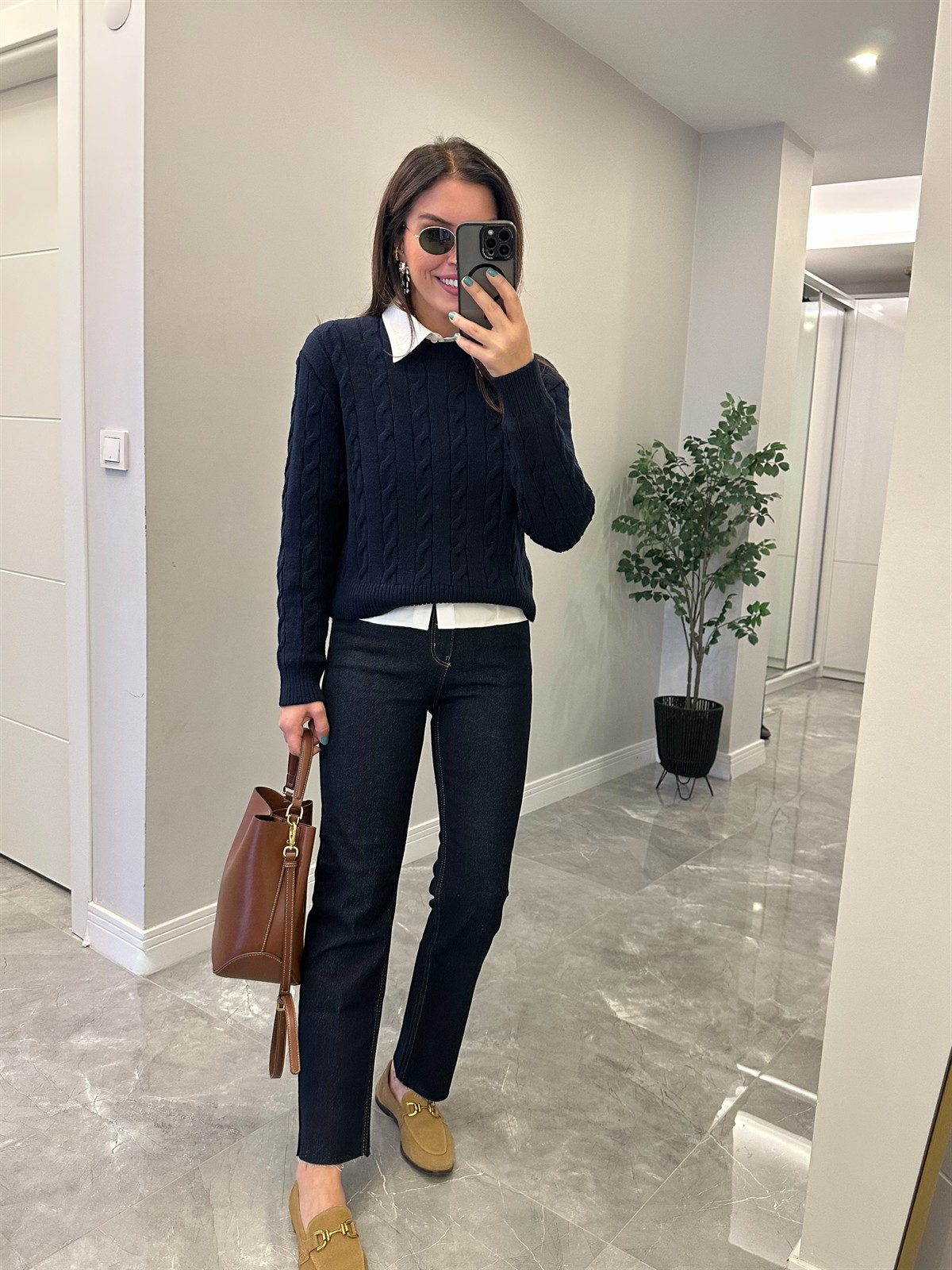 Bisiklet Yaka Örme Kazak  - Lacivert