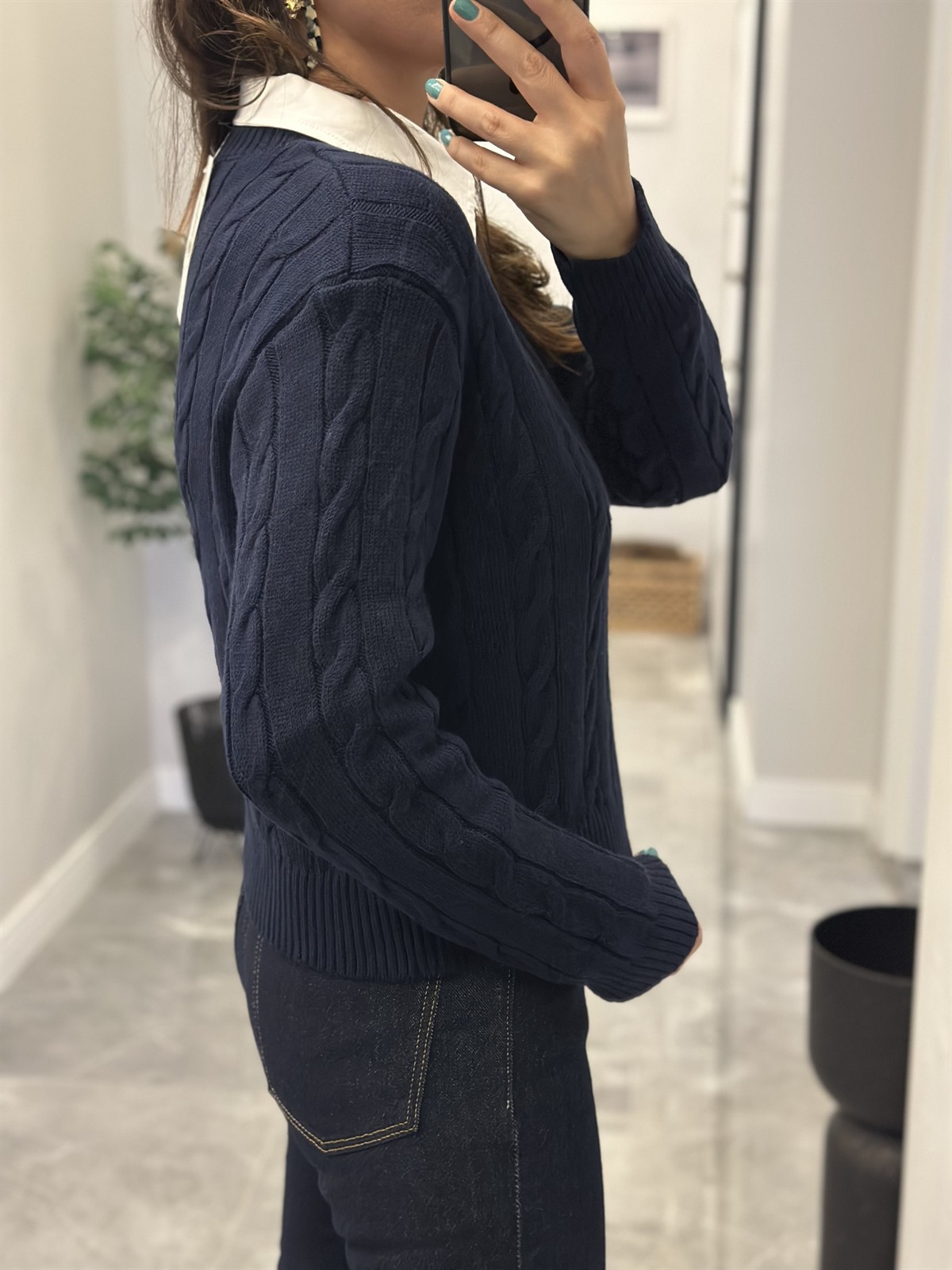 Bisiklet Yaka Örme Kazak  - Lacivert