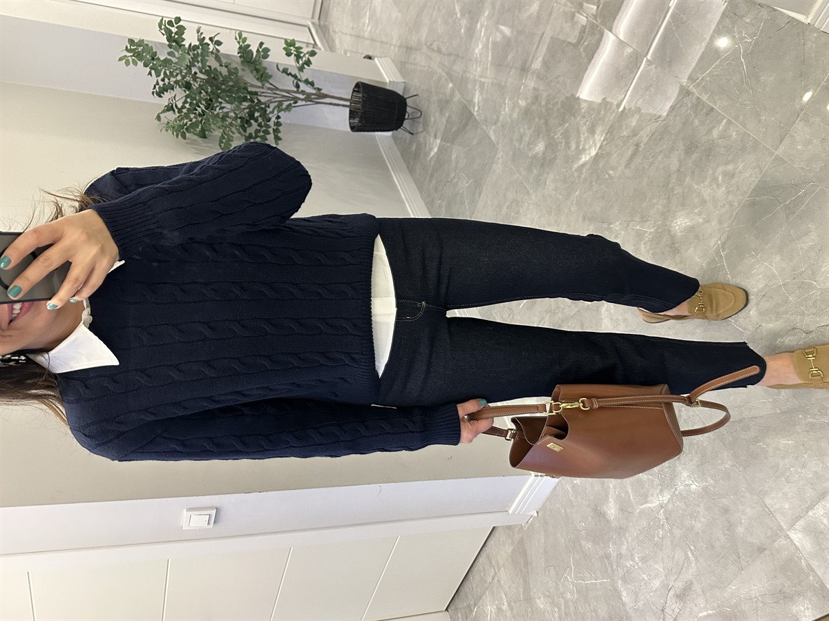 Bisiklet Yaka Örme Kazak  - Lacivert