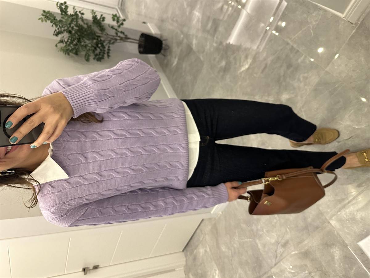 Bisiklet Yaka Örme Kazak  - Lila