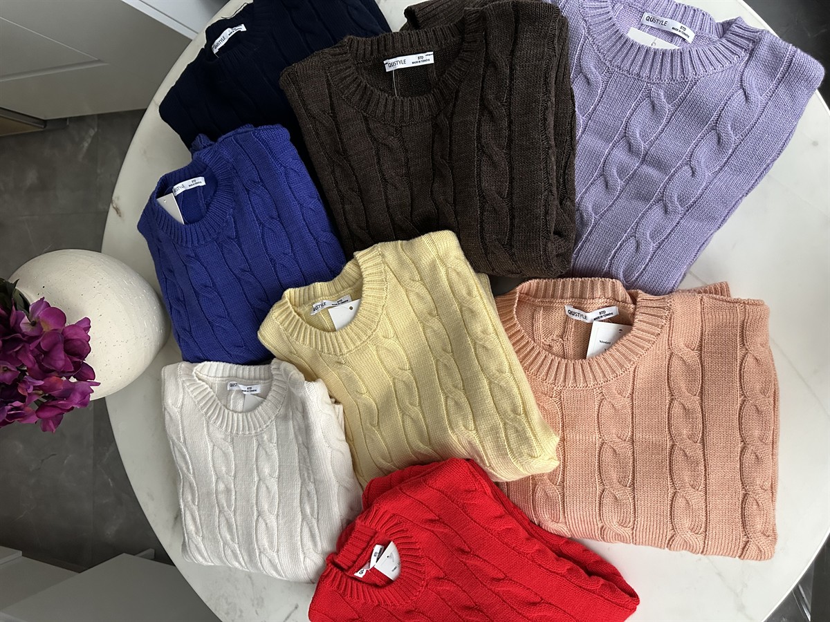 Bisiklet Yaka Örme Kazak  - Lila