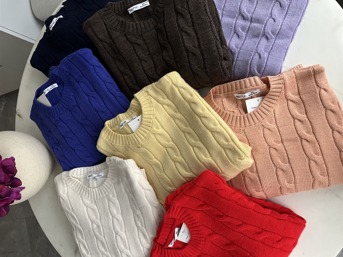 Bisiklet Yaka Örme Kazak  - Mor