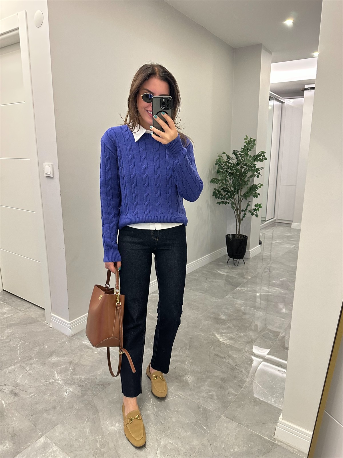 Bisiklet Yaka Örme Kazak  - Mor